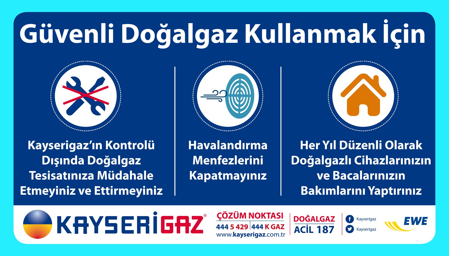 Kayserigaz’dan, güvenli doğalgaz kullanım uyarıları