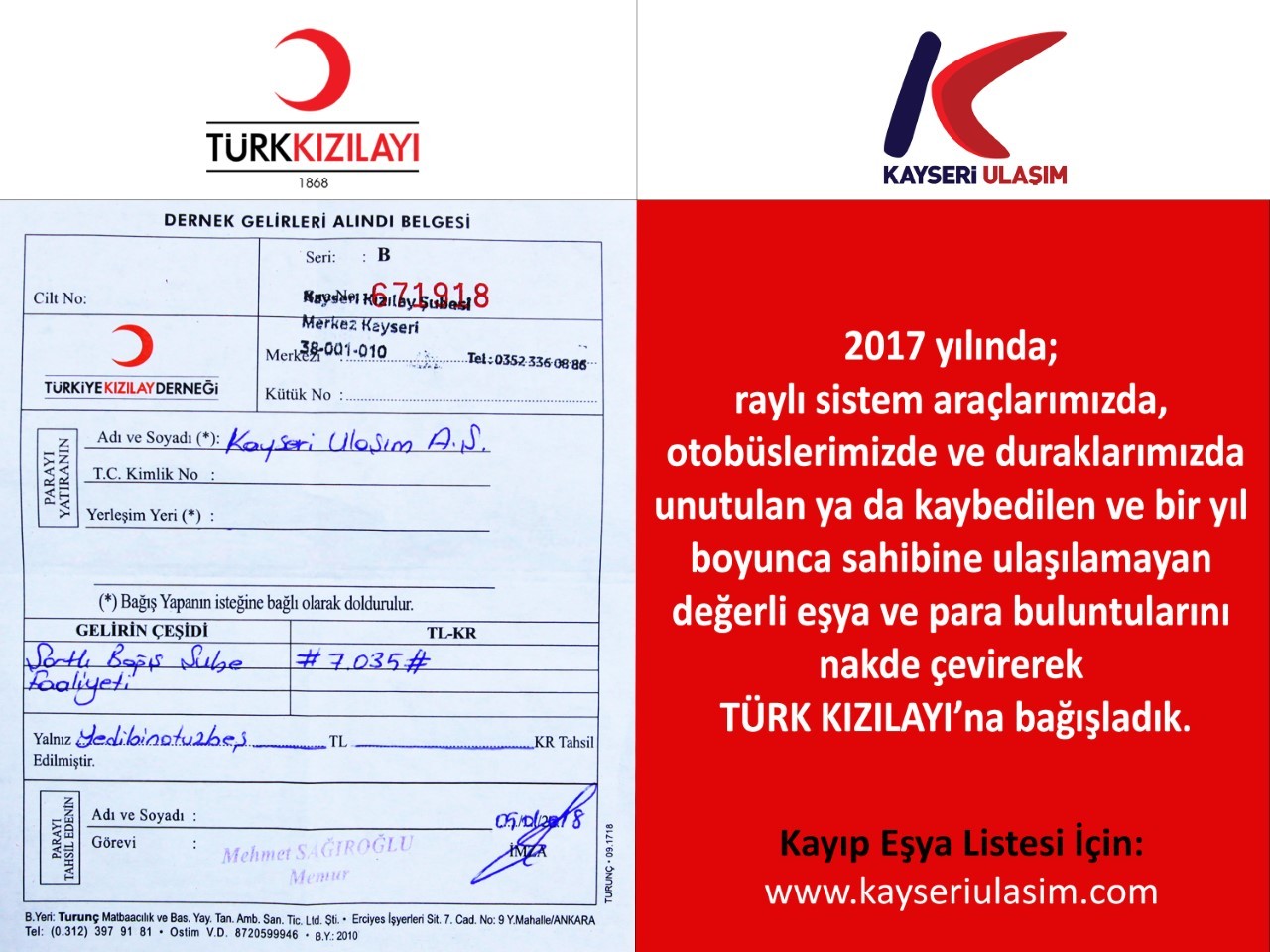 Kayıp eşyalar bağış oldu