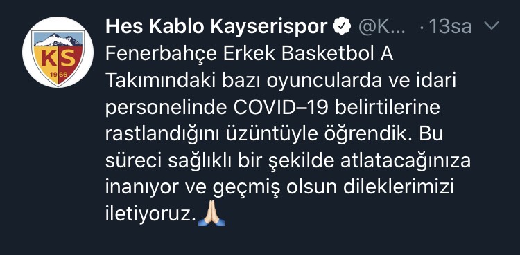 Fenerbahçe’ye geçmiş olsun mesajı