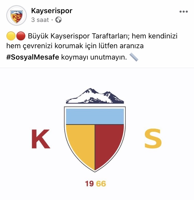 Kayserispor’dan sosyal mesafe paylaşımı