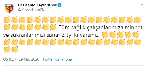 KAYSERİSPOR DA SAĞLIK ÇALIŞANLARINI ALKIŞLADI