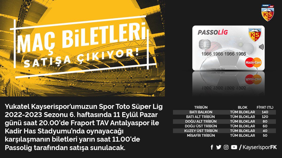 KAYSERİSPOR – ANTALYASPOR MAÇ BİLETLERİ YARIN SATIŞA ÇIKACAK