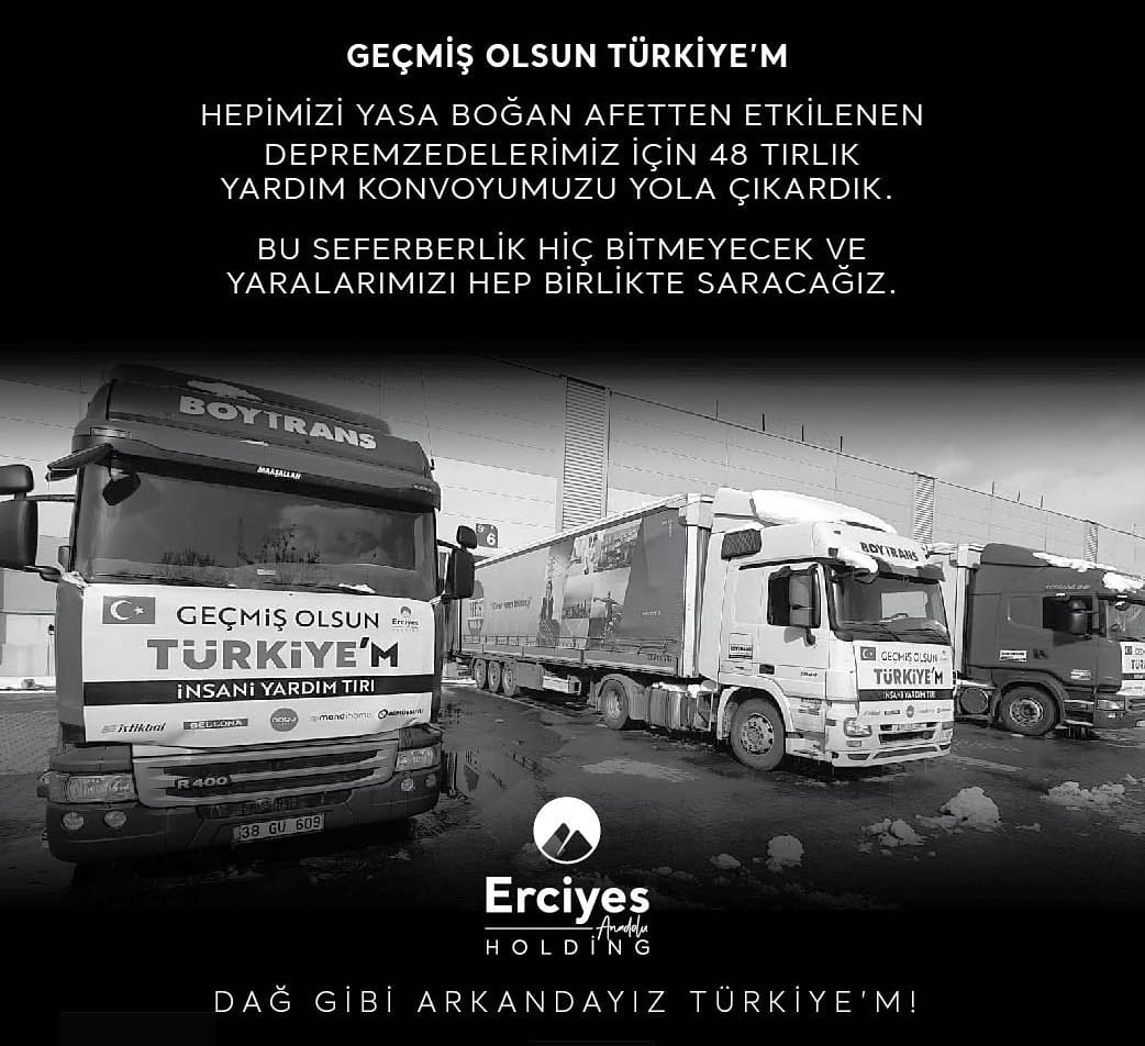 ERCİYES ANADOLU HOLDİNG 48 YARDIM TIR’INI DEPREM BÖLGESİNE GÖNDERDİ